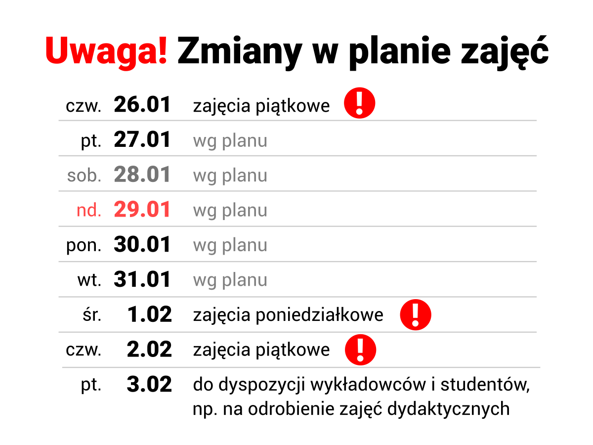 Zmiana układu zajęć