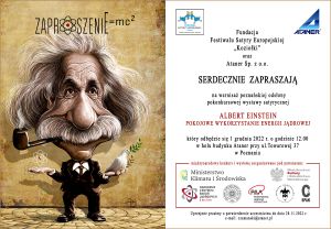 Zaproszenie na wernisaż „Albert Einstein. Pokojowe wykorzystanie Energii Jądrowej”